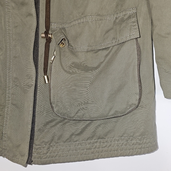 Zara Olive Green Nylon Military  Navy Coat Jacket  Drawstring Waist size Midium - Picture 2 of 11